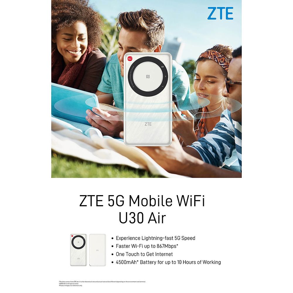 ZTE - U30 Air 5G Pocket WiFi Router / White