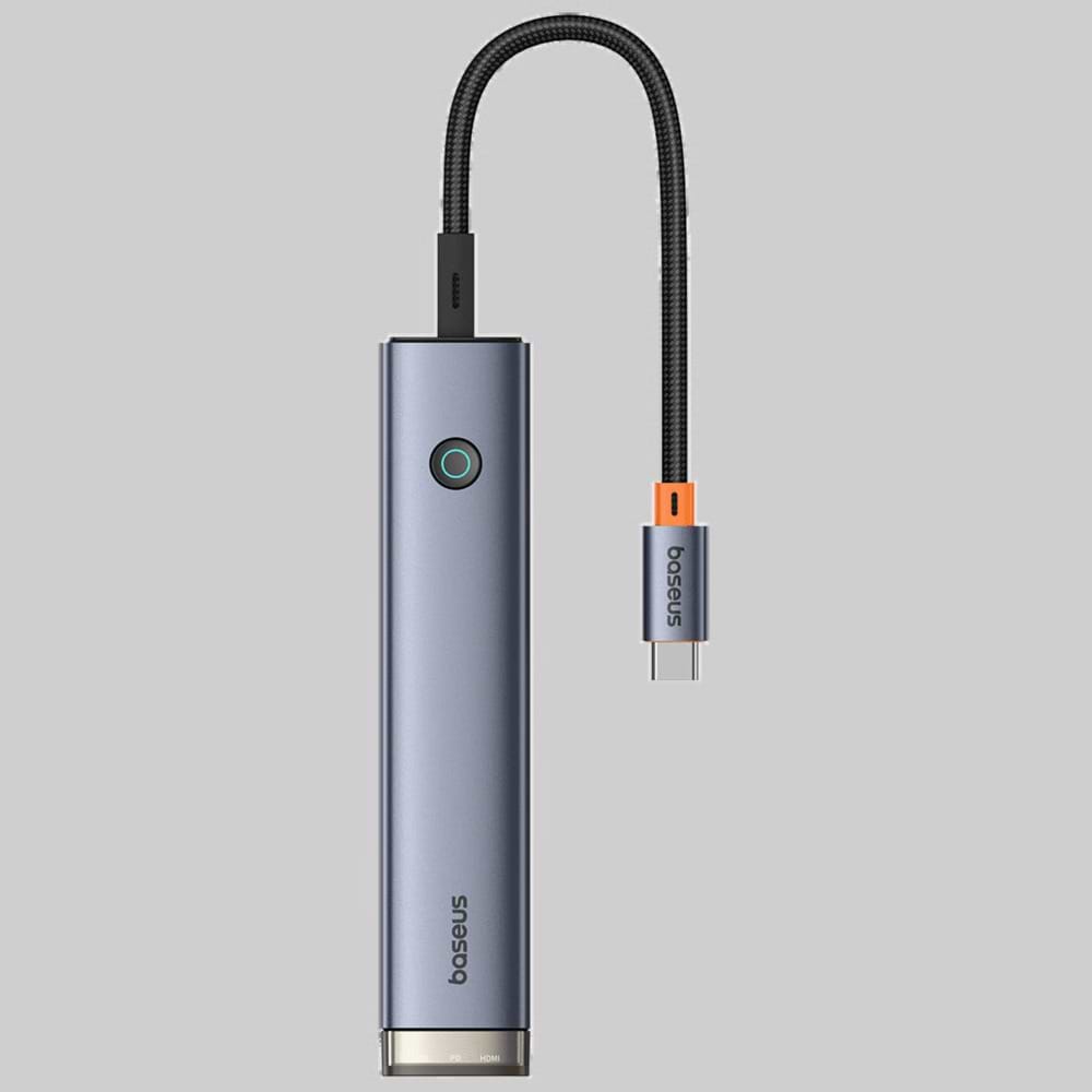 מתאם Baseus UltraJoy 6-Ports USB-C Hub מעניק פתרון נוח להרחבת חיבורים דרך חיבור USB-C ומרכז מספר אפשרויות קישוריות במוצר אחד. כולל 6 יציאות, תמיכה ב־HDMI 4K לחיבור למסך תומך, טעינה מהירה עד 100W PD, חיבור רשת והעברת נתונים של עד 100Mbps. מגיע בגימור Space