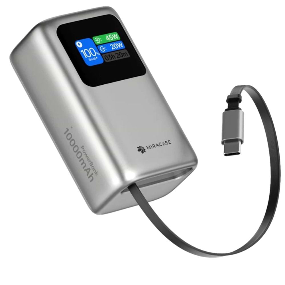 miracase - 10000mAh 45W Power Bank with USB-C Cable (MPB10PD45WRC) / Silver 