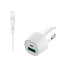 Essentials - Dual 38W Car Charger + Lightning Cable / White