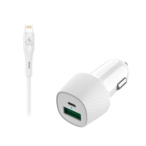 Essentials - Dual 38W Car Charger + Lightning Cable / White