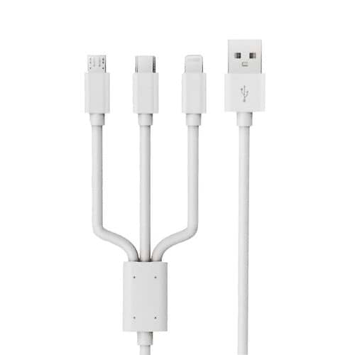 Mower - 3 in 1 USB-A to MicroUSB / USB-C / Lightning Cable (1m) / White