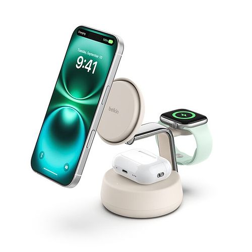Belkin - UltraCharge Pro 3-in-1 Magnetic Charging Dock with Qi2 25W / Sand