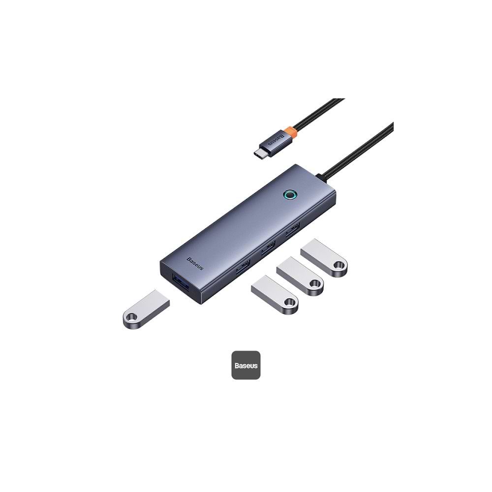 מתאם Baseus UltraJoy 4-in-1 USB-C Hub מרחיב חיבור USB-C אחד ל־4 יציאות USB 3.0, ומאפשר לחבר מספר התקנים במקביל בצורה נוחה ויעילה. תומך במהירות העברת נתונים של עד 5Gbps, כולל תמיכה ב־PD Charging, ומתאים למחשבים, טאבלטים ומכשירים עם USB-C במבנה קומפקטי וניי