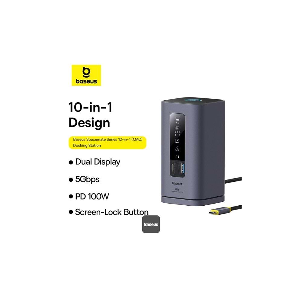 Baseus - Spacemate Series 10-in-1 Mac Docking Station Hub / Space Gray