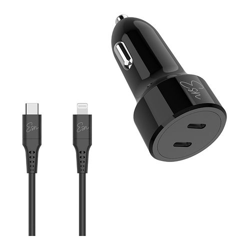 Essentials - 40W Dual Ports Car Charger with Lightning Cable / Black