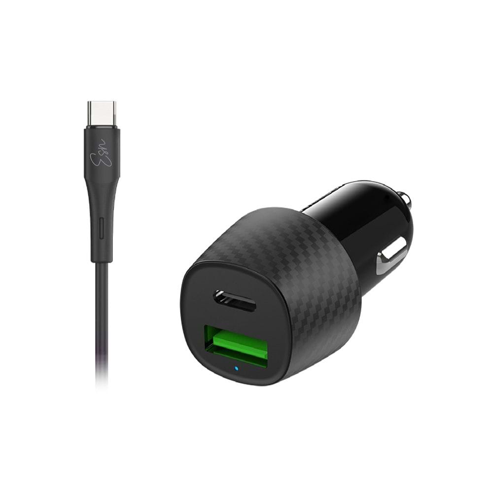 Essentials Dual 38W Car Charger Type-C Cable Black