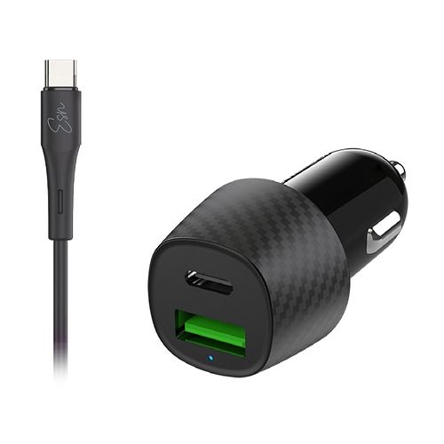 Essentials - Dual 38W Car Charger + Type-C Cable / Black