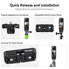 Telesin - Two-claw And 1/4 Thread Mount Base for Insta360 X4/X5 / Black