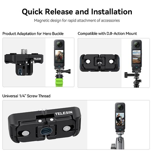 Telesin - Two-claw And 1/4 Thread Mount Base for Insta360 X4/X5 / Black