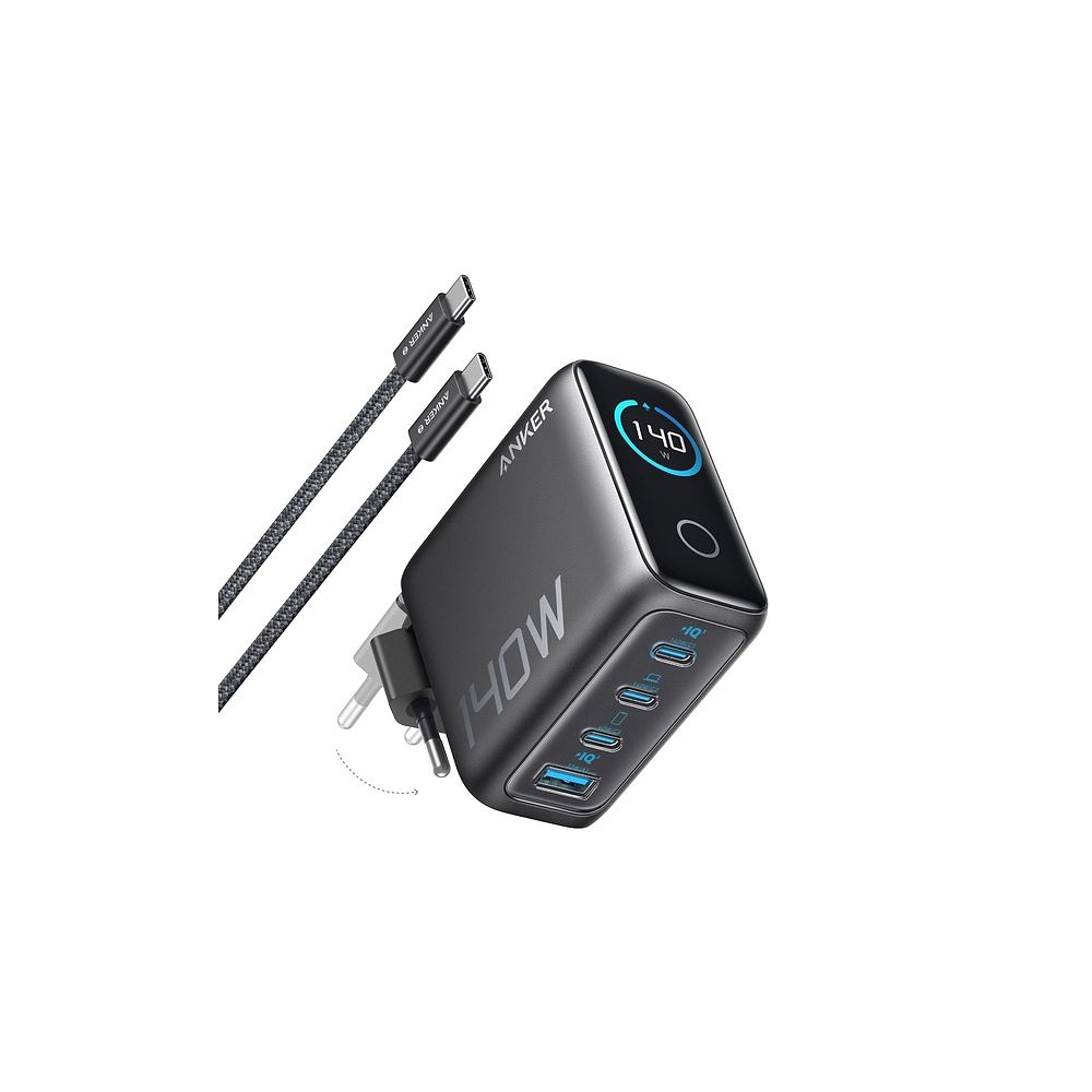 Anker - Zolo 140W Power Adapter (4 Ports) with USB-C Cable / Black