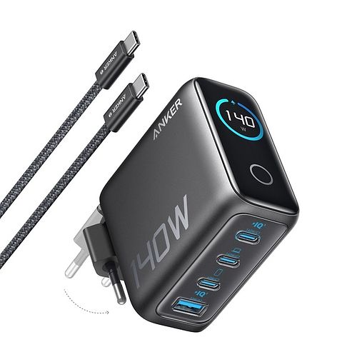 Anker - Zolo 140W Power Adapter (4 Ports) with USB-C Cable / Black