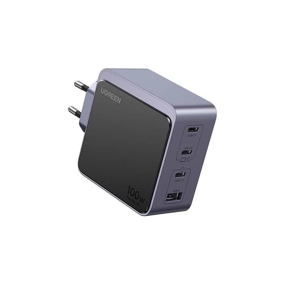 מטען UGREEN Nexode Air 100W מאפשר טעינה מהירה עד 100W ועד 4 מכשירים במקביל (3×USB-C + USB-A), עם הגנות בטיחות מתקדמות ועיצוב קומפקטי לבית ולנסיעות.