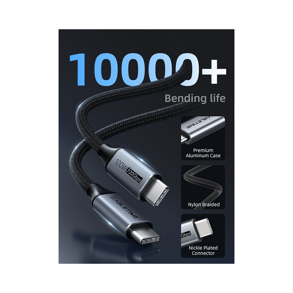 Cable Time - USB-C 3.1 Cable Gen2 Coaxial 20Gbps 100W