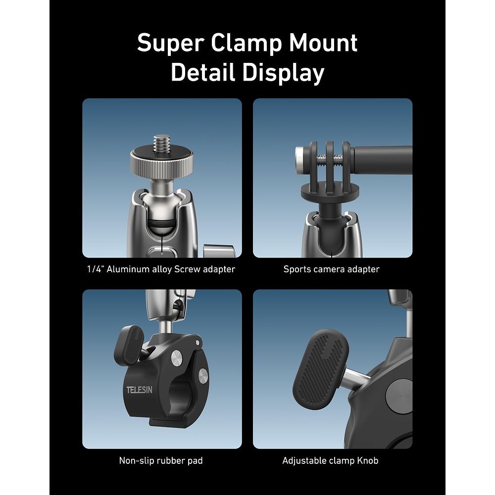 Telesin - Bike Tube360 Rotary Clamp for Action Cameras / Black 