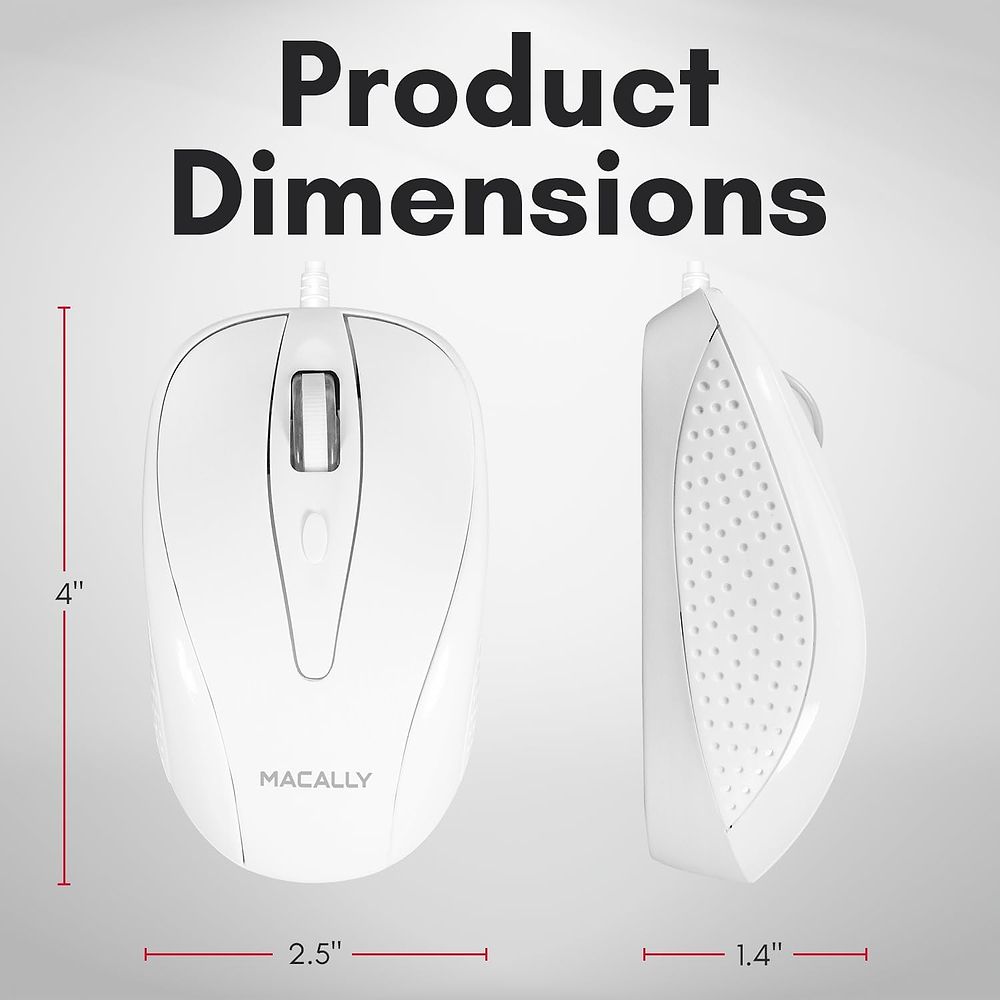 MACALLY - USB-A Wired Mouse / White 