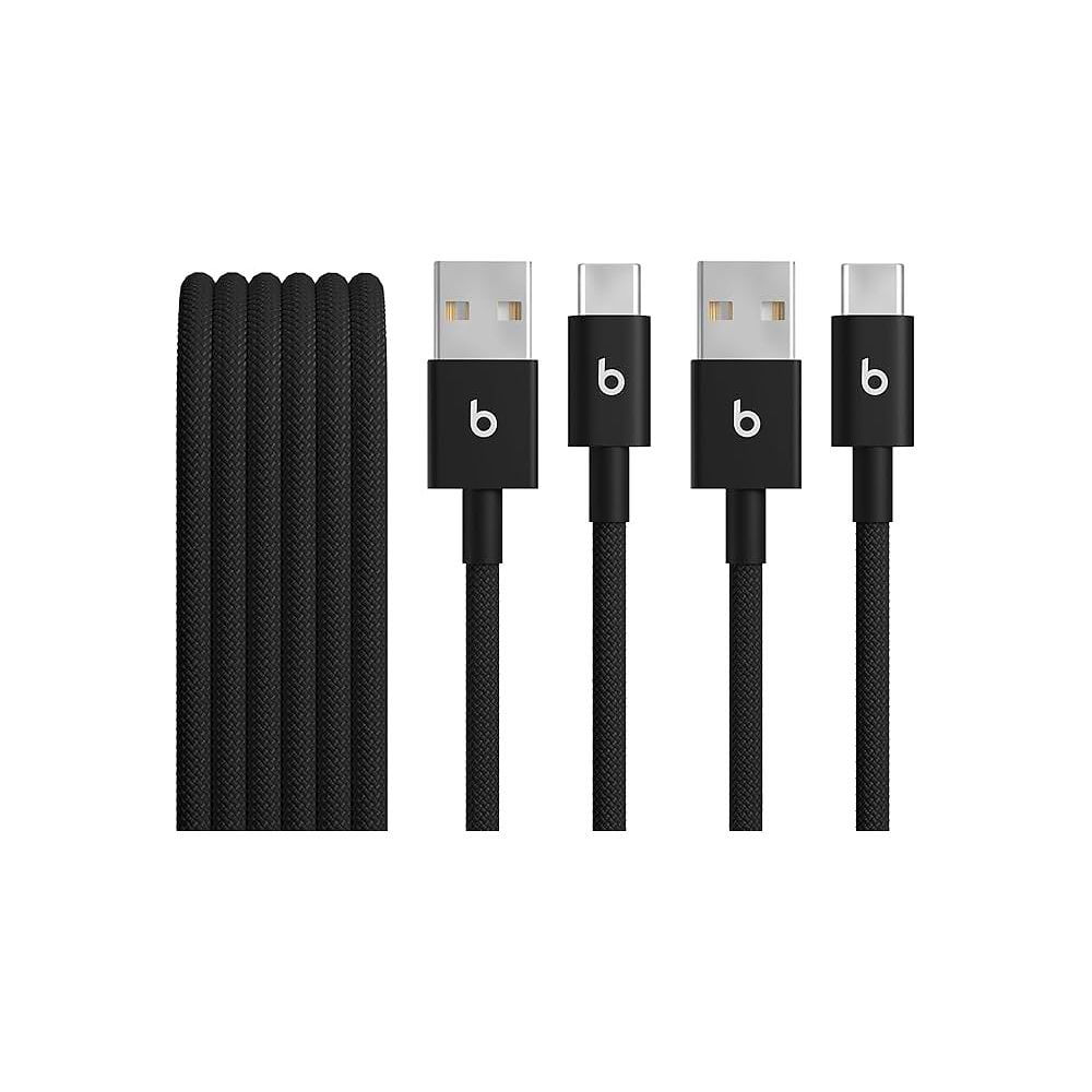 Beats USB-A to USB-C Woven Cables (2 Pack) (1.5m) / Bolt Black הם כבלים ארוגים ועמידים באורך 1.5 מטר, המיועדים לטעינה והעברת נתונים במכשירים בעלי חיבור USB-C. המארז כולל שני כבלים, עם תמיכה בטעינה של עד 15W ועיצוב המסייע במניעת הסתבכות ופרימה.