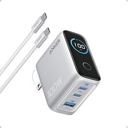 Anker - 100W Power Adapter with 3 Ports and Smart Display / Silver