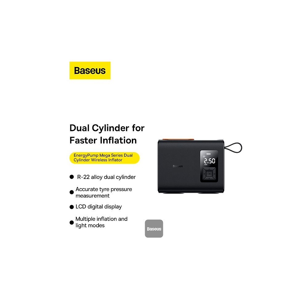 Baseus - Mega EnergyPump Series Dual Cylinder Wireless Inflator / Black