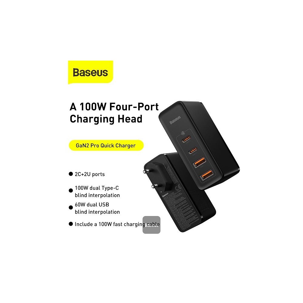 Baseus - 100W GaN2 Pro Quick Power Adapter / Black