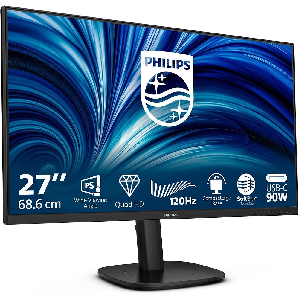 צג Philips בגודל 27 אינץ' עם רזולוציית QHD, פאנל IPS, קצב רענון 120Hz, זמן תגובה 1ms MPRT וטכנולוגיית Adaptive Sync לתצוגה חלקה וברורה.