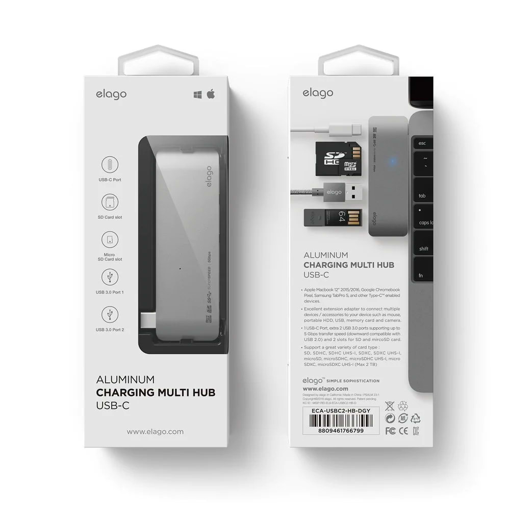 elago 5 in 1 Aluminum Charging Multi Hub USB C 