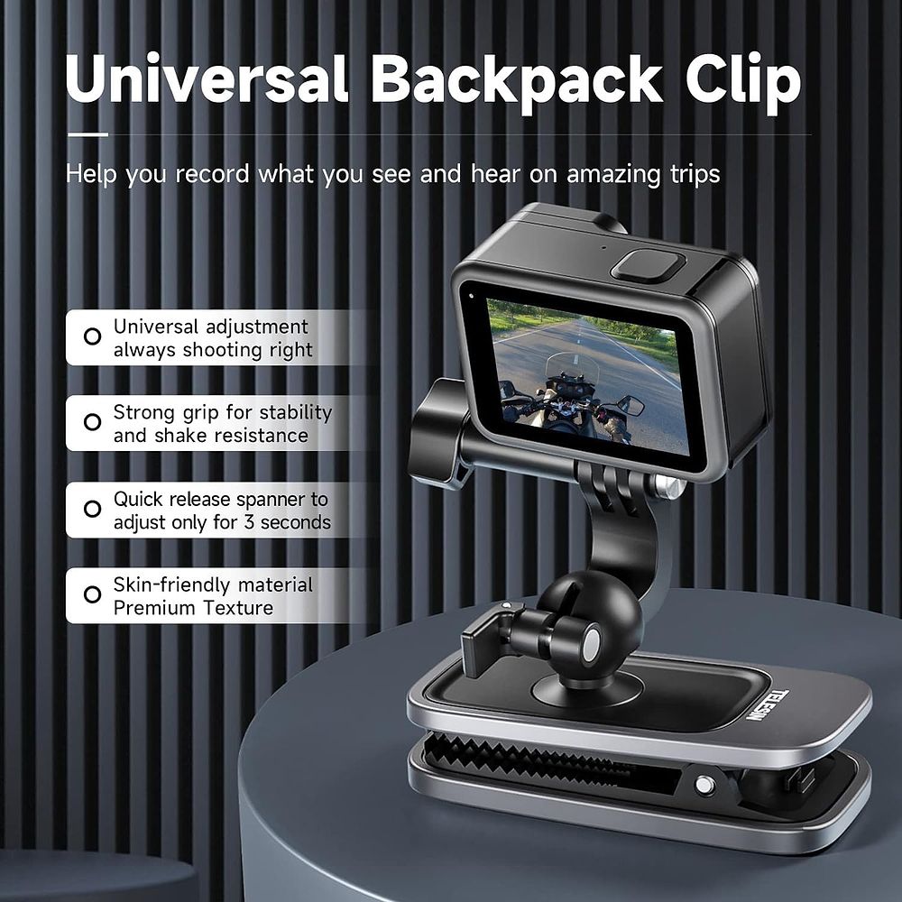 Telesin - Backpack Clip Mount for Action Cameras / Black