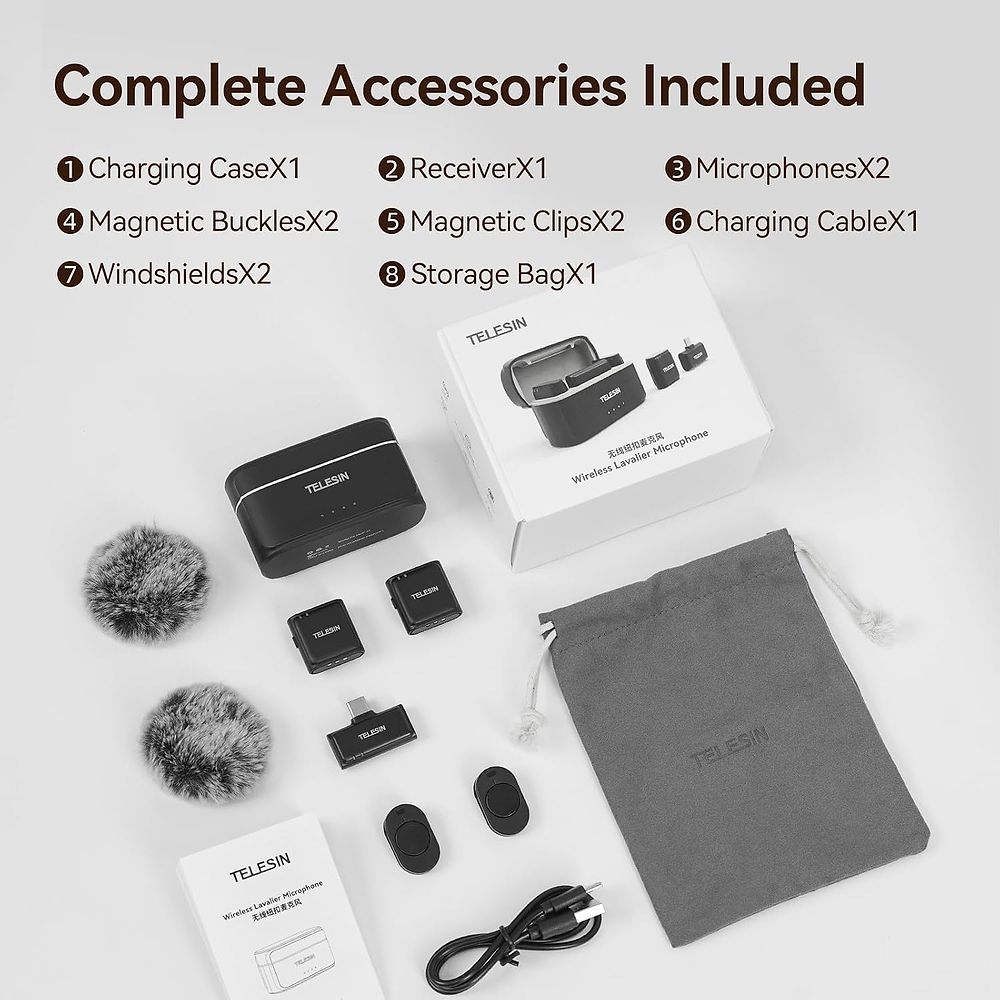 Telesin - 2-in-1 Wireless Lavalier Microphone / Black