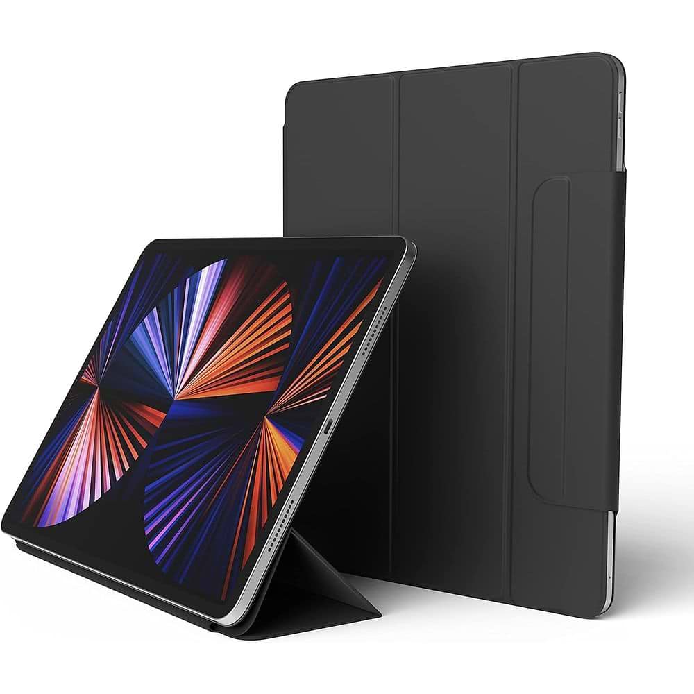 כיסוי Smart Folio מבית elago עבור iPad Pro 12.9 אינץ’. הכיסוי מתוכנן בעיצוב דק ומינימליסטי, ומשלב אבזם מגנטי (Magnetic Clasp) לסגירה. מטרתו לספק שכבת הגנה יומיומית תוך שמירה על גישה מלאה לכל פונקציות הטאבלט.
