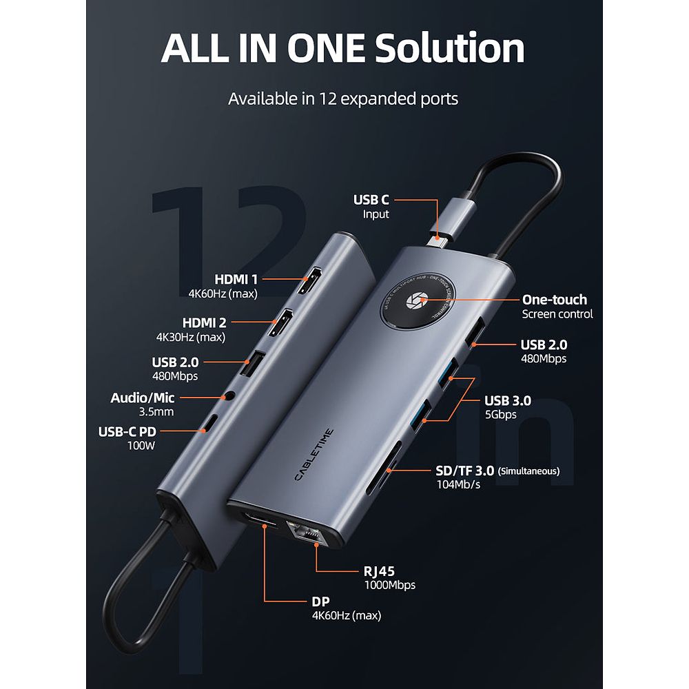 Cable Time - USB-C HUB 12-in-1 Lens Series / Space Gray 