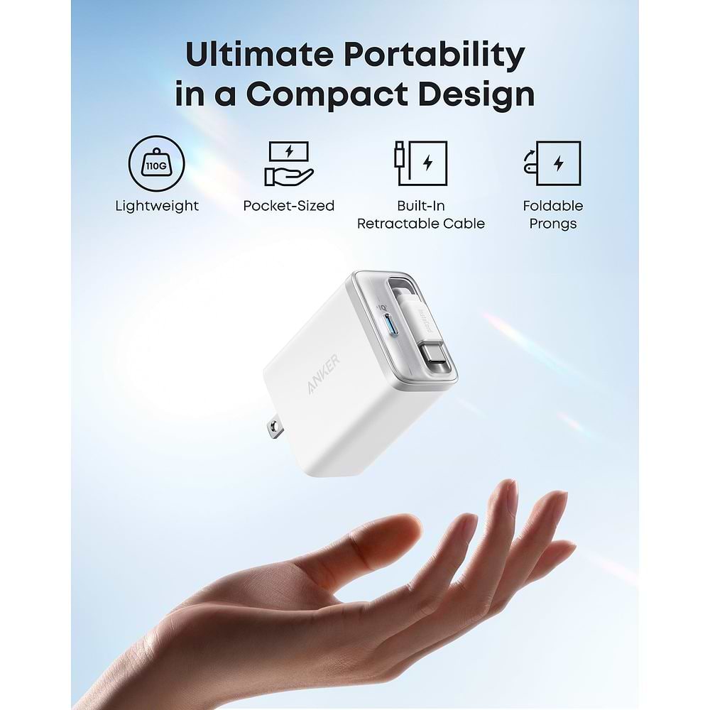 Anker - 35W Nano Power Adapter with USB-C Retractable Cable / White