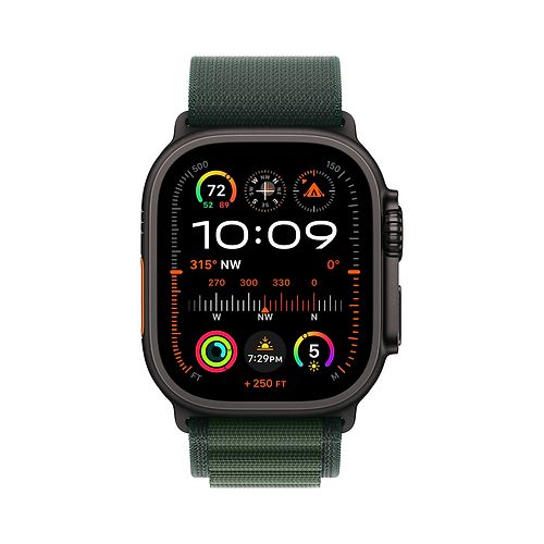 Apple - Apple Watch Ultra 2 GPS + Cellular 49mm / Black Titanium Case with Dark Green Alpine Loop (S)