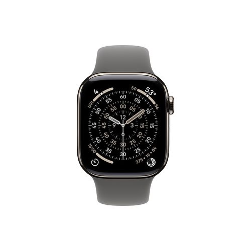 Apple - Apple Watch Series 11 GPS + Cellular 42mm / Natural Titanium Case with Stone Grey Sport Band (S/M)