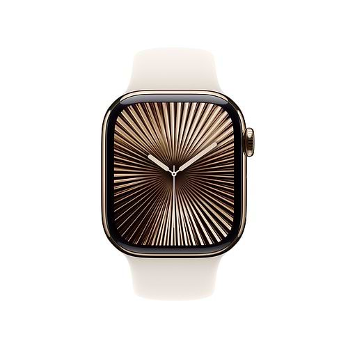 Apple - Apple Watch Series 10 GPS + Cellular 42mm / Gold Titanium Case with Starlight Sport Band (M/L)