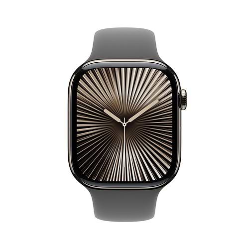 Apple - Apple Watch Series 10 GPS + Cellular 46mm / Natural Titanium Case with Stone Grey Sport Band (S/M)
