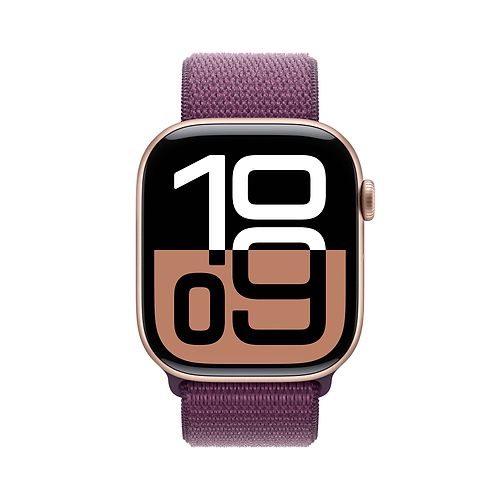 Apple - Apple Watch Series 10 GPS + Cellular 46mm / Rose Gold Aluminium Case with Plum Sport Loop