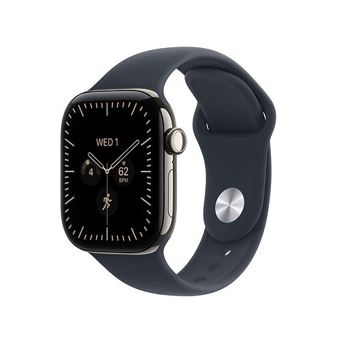 Apple - Apple Watch Series 12 GPS + Cellular 42mm / Natural Titanium Case with Navy Blue Sport Band (S/M)