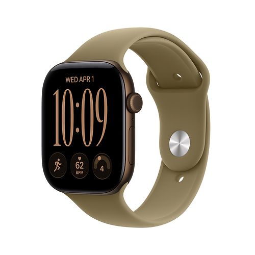 Apple - Apple Watch Series 12 GPS + Cellular 46mm / Dark Bronze Aluminium Case with Olive Sport Band (S/M)