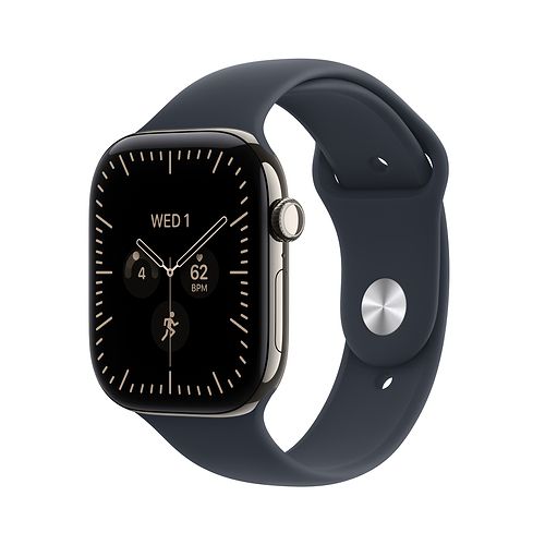 Apple - Apple Watch Series 12 GPS + Cellular 46mm / Natural Titanium Case with Navy Blue Sport Band (M/L)