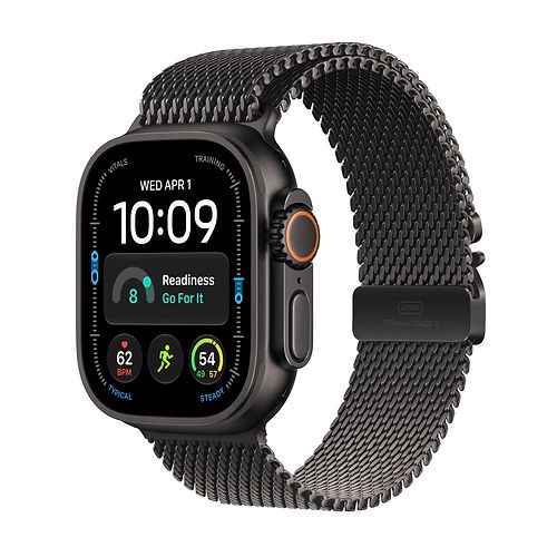 Apple - Apple Watch Ultra 4 GPS + Cellular 49mm / Black Titanium Case with Black Titanium Milanese Loop (Small)
