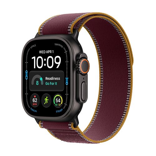 Apple - Apple Watch Ultra 4 GPS + Cellular 49mm / Black Titanium Case with Burgundy Trail Loop (M/L)