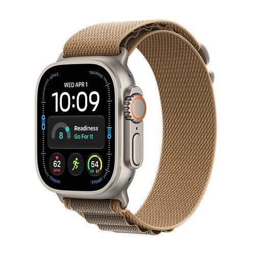 Apple - Apple Watch Ultra 4 GPS + Cellular 49mm / Natural Titanium Case with Desert Alpine Loop (Small)
