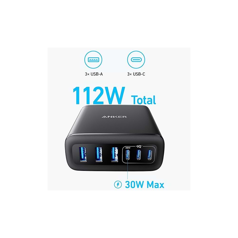 Anker - 112W Power Adapter (6 Ports) / Black