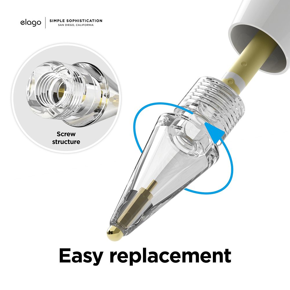 elago - Metal Pencil Replacement Tips for Apple Pencil 1st 2nd Gen [2 Pack]