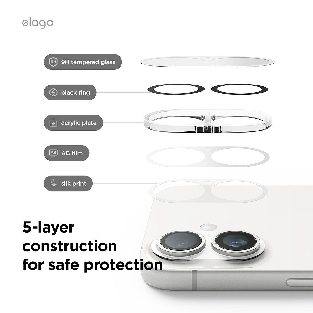 elago - Camera Lens Protector for iPhone 16 and iPhone 16 Plus / Clear