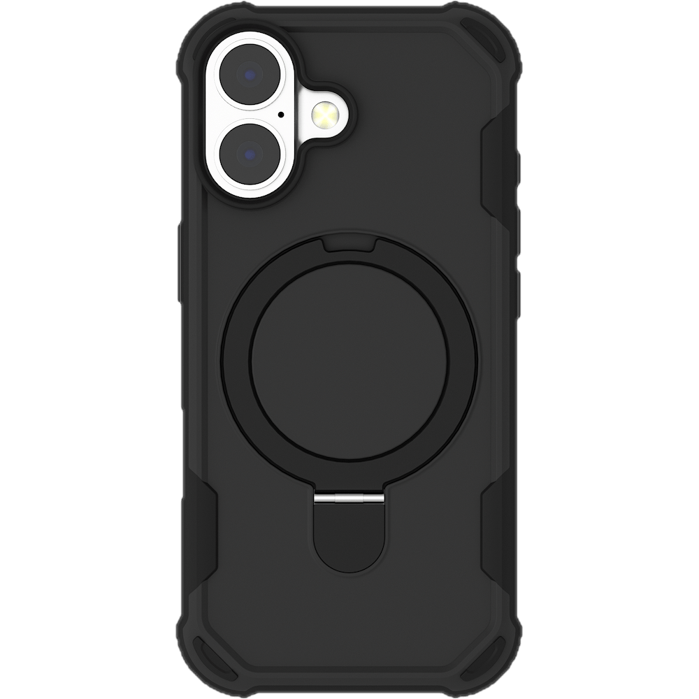 כיסוי PureGear GripTek Kik עבור iPhone 17 עם הגנה עמידה, תאימות MagSafe, רגלית מובנית ואחיזה נוחה בעיצוב שחור.