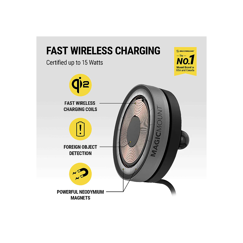 Scosche - MagicMount Elite Charge Window/Dash Qi2 15W for MagSafe Devices / Black