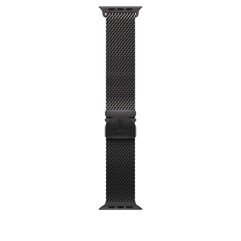 רצועת Titanium Milanese Loop ל־Apple Watch Ultra בגודל 49 מ״מ, עשויה רשת טיטניום קלת משקל עם אבזם מאובטח בסגנון מצנח, לנוחות, עמידות והתאמה יומיומית.