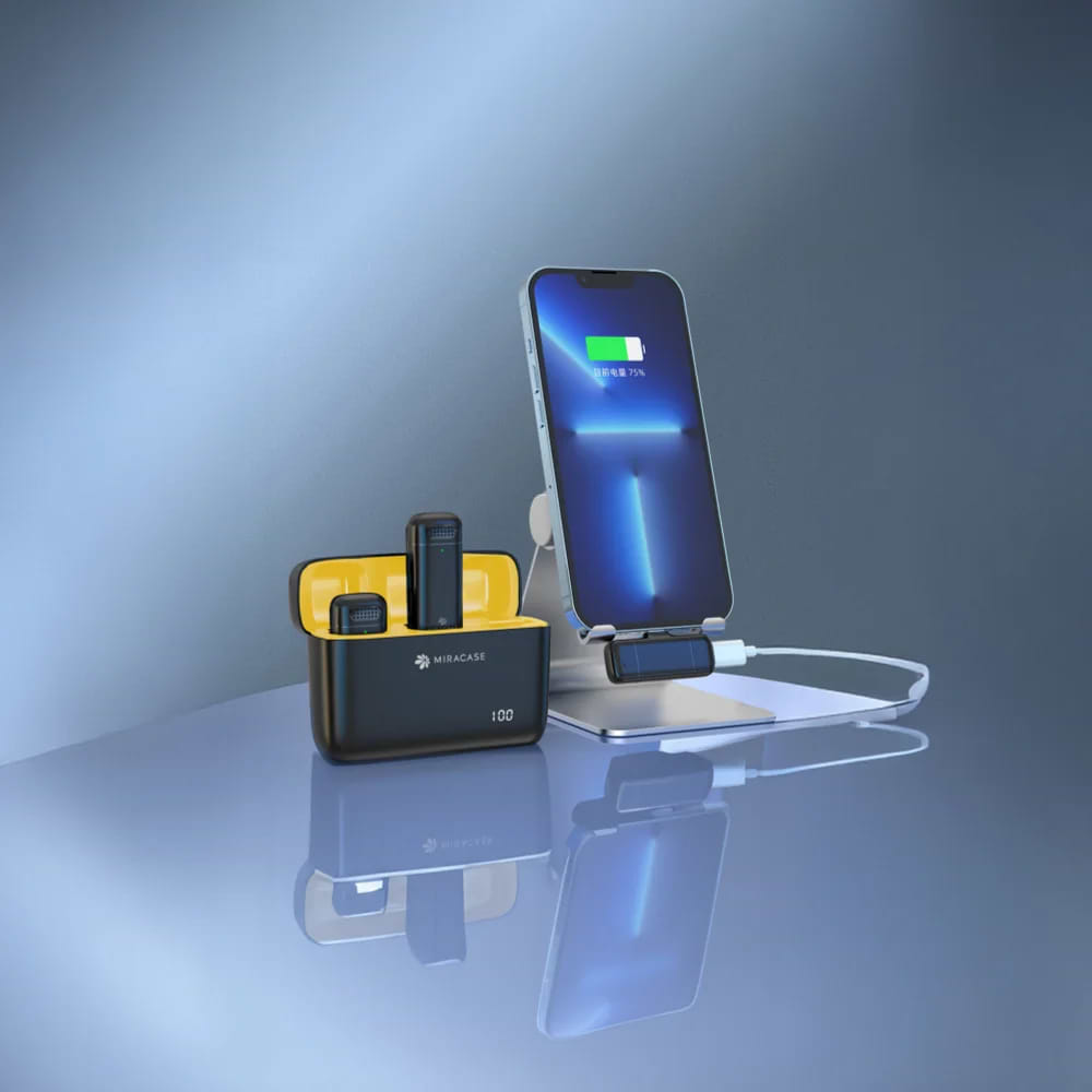 MIRACASE - Dual Wireless Microphones with USB-C Charging Case for iPhone / Black