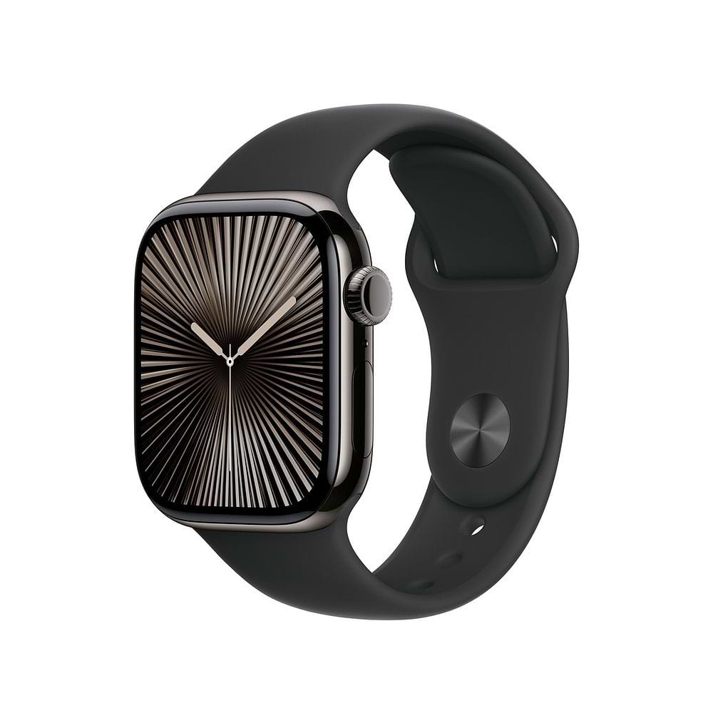 רצועת Apple Watch Sport Band בצבע שחור, עשויה מפלואורואלסטומר איכותי במיוחד, המשלבת עמידות גבוהה עם מגע רך ונוח על היד. מתאימה לשימוש יומיומי, עם סגירת Pin-and-Tuck חדשנית המבטיחה התאמה נקייה ומסודרת. 